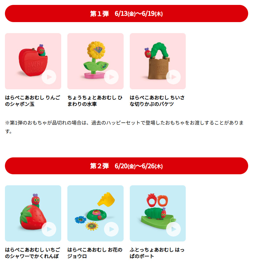 マクドナルド ハッピーセット はらぺこあおむし ラインナップ